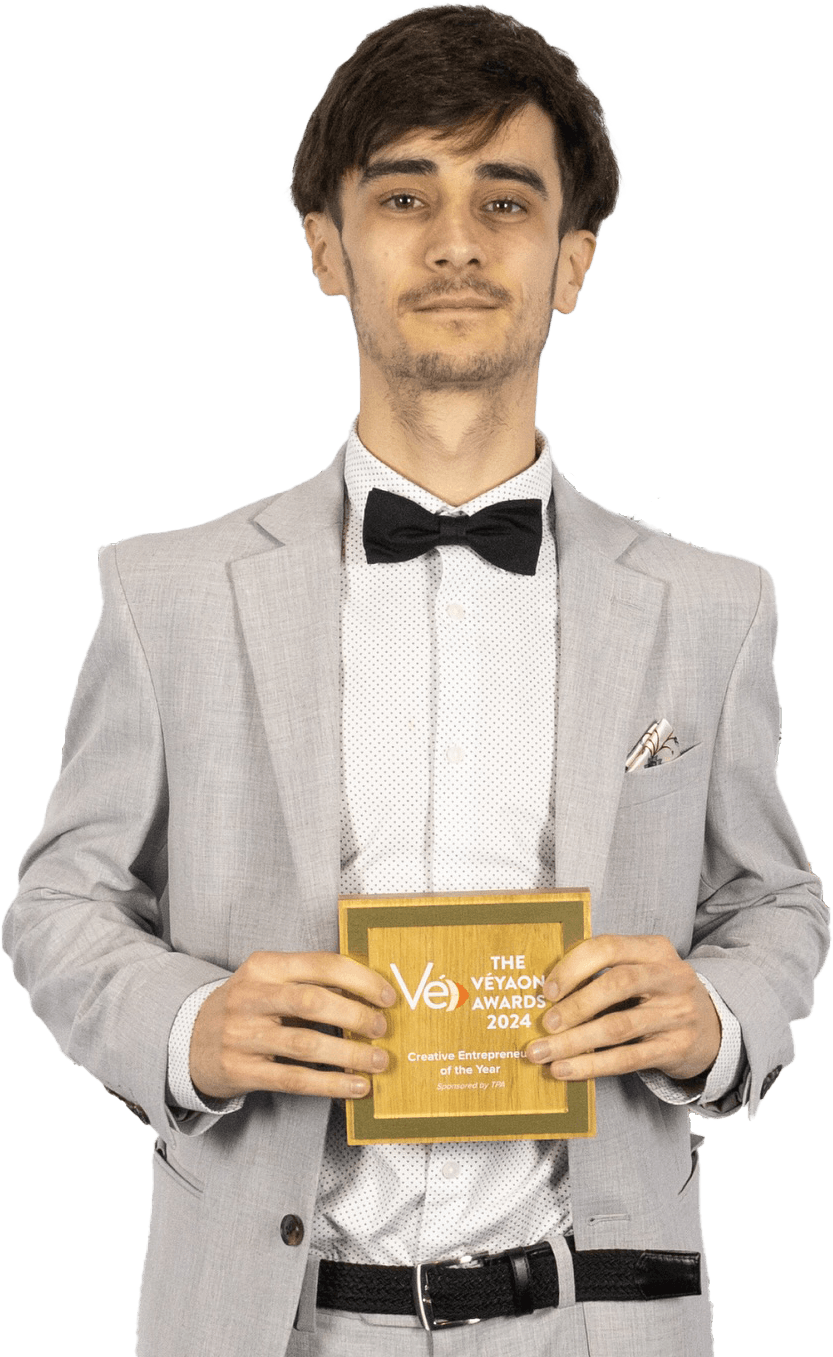Jordan with his Creative Entrepreneur of the Year award